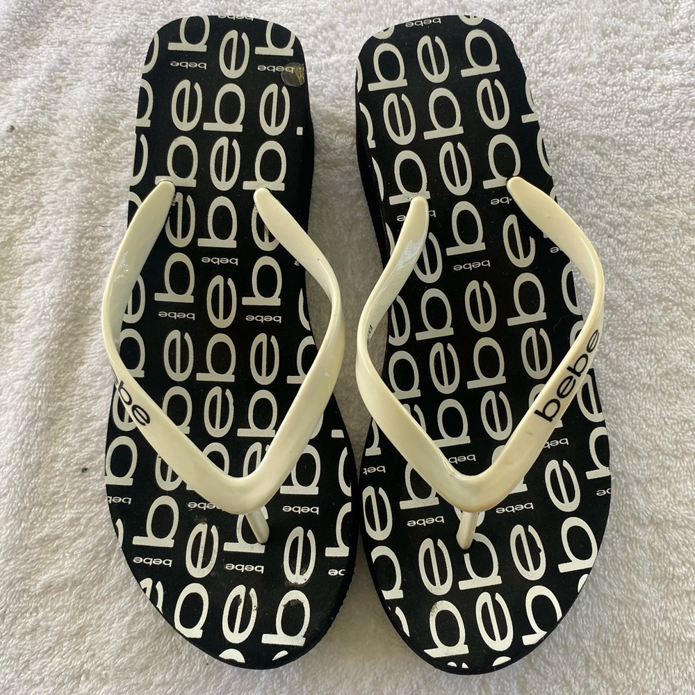 Bebe Monochrome Logo Flip Flops